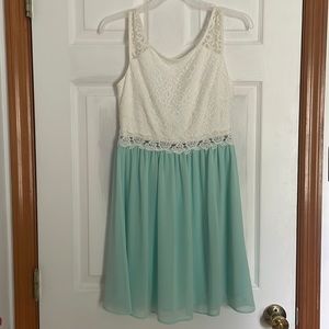 I.N. San Francisco teal and white lace dress